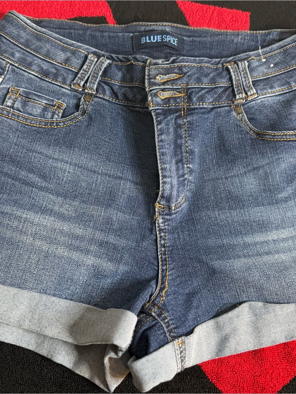 Blue Spice Denim Rolled Cuff Jean Shorts - Blue Wash